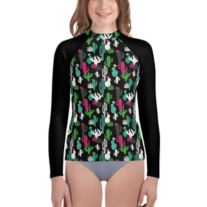 Midnight Cactus Girls Youth Rash Guard